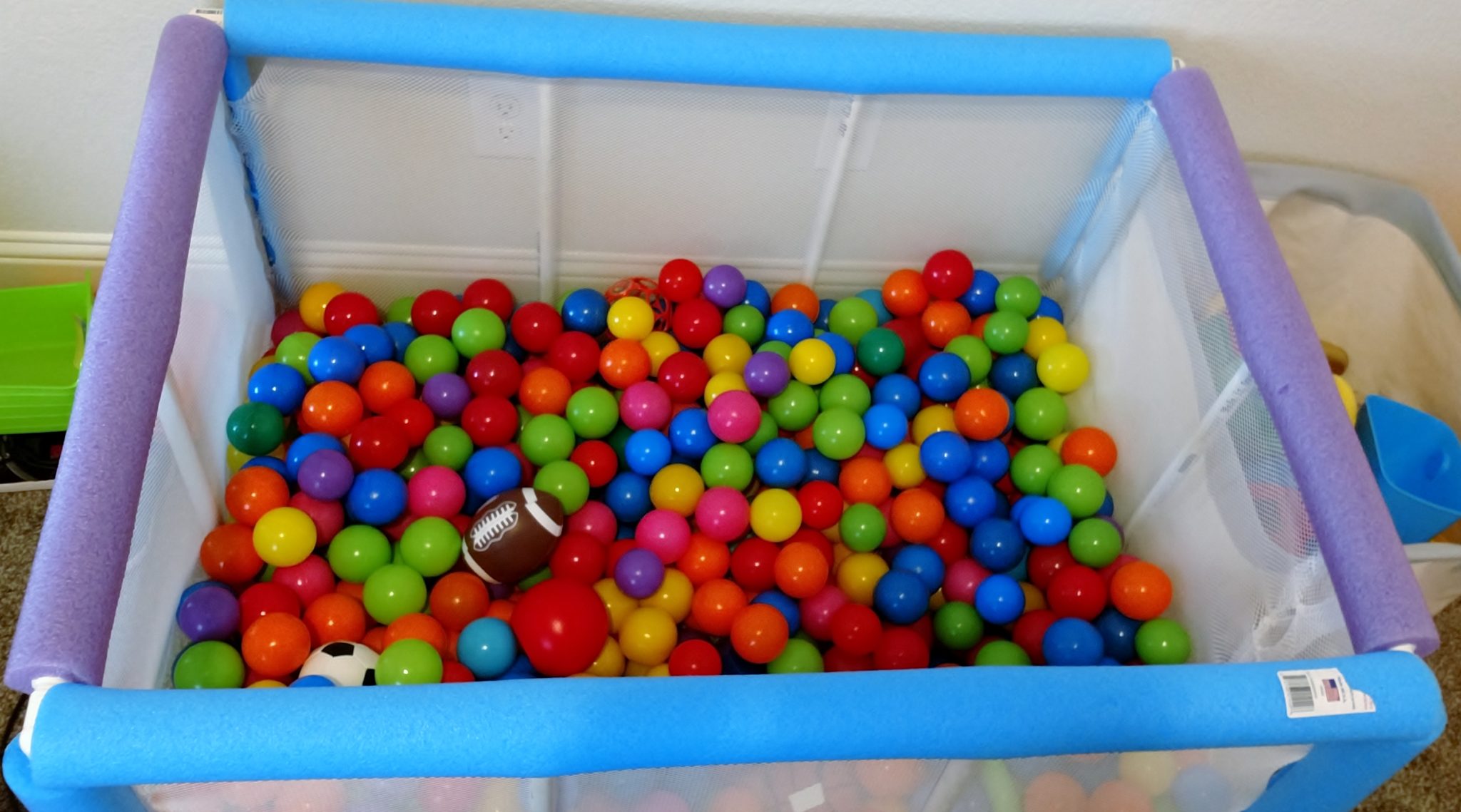 finished DIY ball pit with PVC pipes